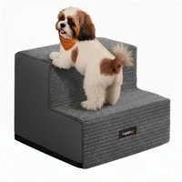 FEANDREA Haustiertreppe Waschbare Haustiertreppe für Bett und Sofa, 2 Stufen Katzentreppe aus Schaumstoff, Hunderampe für Kleine Hunde