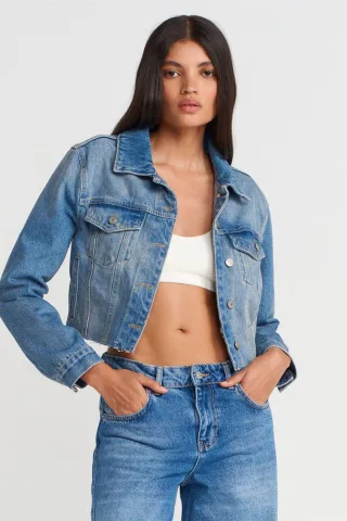 Damen verkürzte Jeansjacke