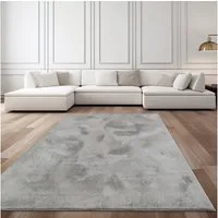 TaCa Home Teppich Flauschiges Hasenfell Imitat, rechteckig, Höhe: 14 mm, Wohnzimmer Schlafzimmer Esszimmer Kinderzimmer, Grau - 60 x 90 cm