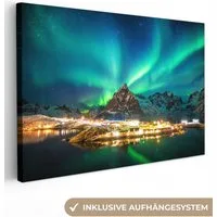 OneMillionCanvasses® Leinwandbild Nordlicht - Lichter - Berg - Norwegen, Fotodruck (1 St), Leinwand Bilder Klein, Wand Dekoration Aesthetic 30x20 cm