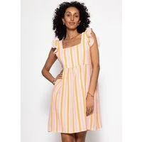 SASSYCLASSY Minikleid Gestreiftes Musselinkleid Damen Kleid aus Musselin im Streifenmuster mit Rüschenärmel