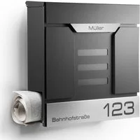 NewHabitat Briefkasten Moderner Wandbriefkasten Personalisierbar Anthrazit RAL7016 (Komplettset, Modell: Mailand), Rostfrei