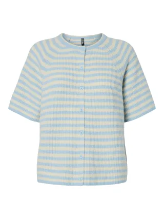 PIECES - PCMALOU SS O-NECK STRIPE CARDIGAN PWP BC Cashmere Blue - Gr. - S