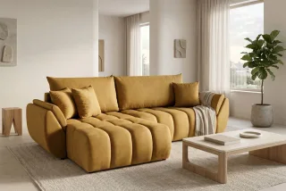Ecksofa Schlafsofa Sofa COLLIN in Stoff Monolith Honiggelb Ottomane Links