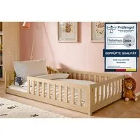 Kids Collective Kinderbett Bodenbett Bett mit Rausfallschutz & Lattenrost Montessori Bett Kinder (Jungen, Mädchen, Kinder, weitere Größen 80x160, 90x200, 140x200 cm), Gitterbett Jugendbett natur Holz massiv Junge Mädchen 120x200cm