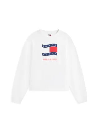 Tommy Jeans - Tommy Hilfiger Sweatshirt mit Logo-Print im Boxy-Fit weiß - Gr. - M