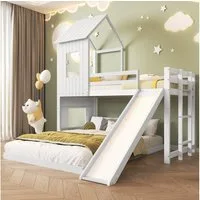 TavilaEcon Etagenbett mit Rutsche und Fallschutzgitter, mit Fenster und Dach, 90x200cm&140x200cm