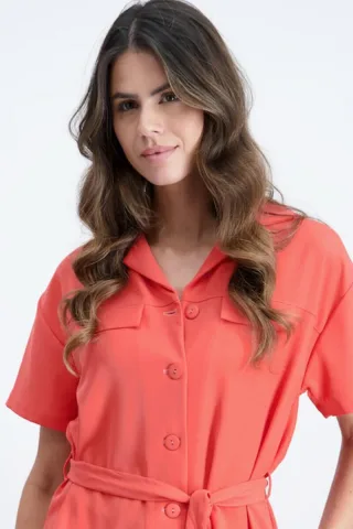 signe nature - Kurzarm-Hemdbluse mit Reverskragen orange - Gr. - 44