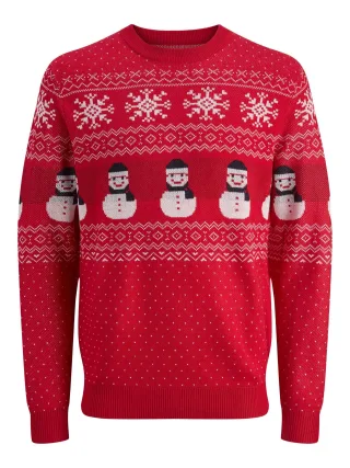 JACK&JONES - JJXMAS ANDREW KNIT CREW NECK true red - Gr. - XXL