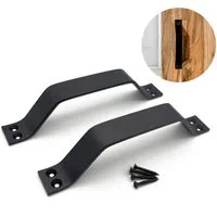 INDO Türbeschlag Scheunentorgriff, Stahl, Vorschraubgriff, Schiebetür Handgriff (Spar-Set mit 2 Türgriffen, Versandkostenfreie Lieferung, 10 St., 2 Türgriffe pro Set inkl. passender schwarzer Schrauben), Hochwertiger Stahl, 2 Türgriffe im Set inkl. S