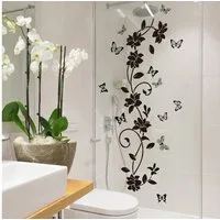 HomeBella Fliesenaufkleber Blumen Wandtattoo mit Schmetterlingen selbstklebend, Wandsticker Bad Dusche Glas Tür Deko wasserfest