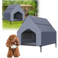 FIVMEN Hundebett mit Baldachin Hundeliege Hundehütte im Hausform, Oxford-Material Stahlrahmen Hundekäfig S/M/L