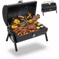 relaxdays Holzkohlegrill Campinggrill mit Thermometer, Kamin uvm.