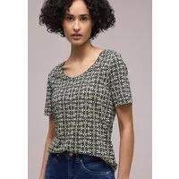 STREET ONE Kurzarmshirt Style Gerda fein gemustert, mit gerundetem V-Neck