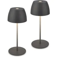 Briloner Leuchten Tischleuchte 2x LED Akku Tischlampe kabellos Anthrazit 20cm Innen/Außen, Dimmfunktion, LED fest integriert, 2700K - Extra-Warmweiß, 2x Tischlampe kabellos 20 x 8 cm Anthrazit 2,5W Wohnzimmer