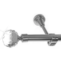 BASIT Gardinenstange Edelstahloptik 20mm mit Wandträgern 120 cm E87, Ø 20 mm, 1-läufig, verschraubt, Metall, H50R 120 cm E87 Kristall Kugel