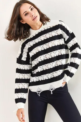 Gestreifter Rundhalsausschnitt Lockerer Pullover