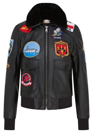 Schwarze A2 Top Gun Leder-Bomberjacke für Damen – Sunbury