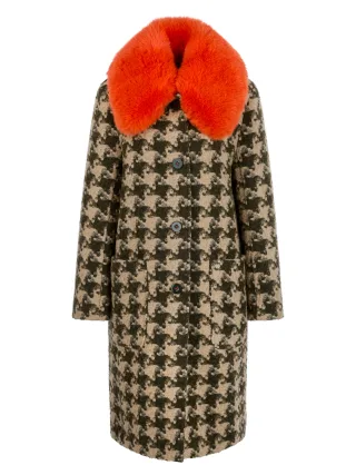 Marc Cain Collections - Hahnentritt-Mantel mit Fake-Fur-Kragen tannin - Gr. - 38