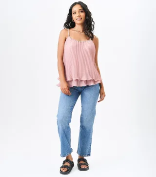 Blush Diamantenbesatz Doppellagiges Plissee-Cami