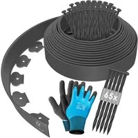 KESSER Rasenkante Flexible Beetumrandung aus Kunststoff 10/ 20/ 30/ 40/ 50m - Höhe 5cm, Mähkante Pflastersteine Palisade, Rasenkante mit Erdanker + Handschuhe Beeteinfassung Beetbegrenzung