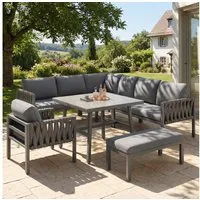 KLAM HOME Gartenlounge-Set Seilgartenmöbelset mit Ecksofa und verstellbare Beine für 7-8 Personen, (5-tlg., 1 4-Sitzer Sofa, 1 Ecksofa, 1 Sessel, 1 Couchtisch, 1 Fußbank), geeignet für Gärten, Schwimmbäder und Terrasse