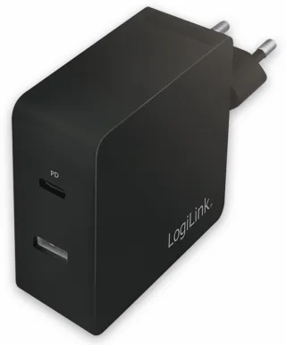 LOGILINK USB-Lader PA0213, 2-fach, 65 W, 1xUSB-A, 1xUSB-C, schwarz