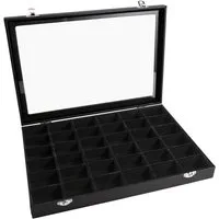 Sinoba Schmuckkasten Schmucklade Schmuckkästchen Schmuckbox für Ringe Ketten Ohrringe, Holz-Korpus, Velours-Bezug, mit Echtglas-Deckel