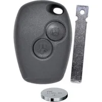 mt-key Auto Schlüssel Ersatz Gehäuse 2 Tasten + 1x Rohling VA2 + 1x CR2016 Knopfzelle, CR2016 (3 V), für Dacia Renault Funk Fernbedienung