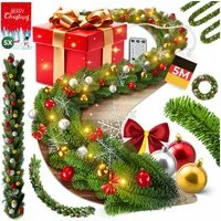 Kunstgirlande Weihnachtsgirlande LED Girlande 5m inkl. Deko-Schmuck & Fernbedienung, KESSER, Weihnachtsdeko, Tannengirlande mit LED-Beleuchtung, In & Outdoor
