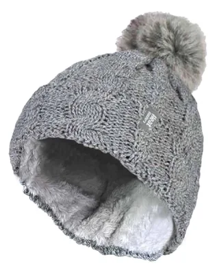 Wärmehalter - Damen Strickfleece gefütterte Thermo-Bommelmütze mit Pom Pom
