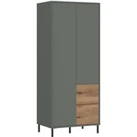 Lomadox Kleiderschrank PARMA-129 in grau-grün, kombiniert mit Eiche Nb., 2 Türen, 2 Schubkästen