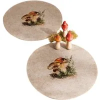 Home-trends24.de Platzset Platzmatte Pilz Tischset Platzdeckchen Herbst Filz Beige 2er Set, (2-St), Filz