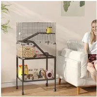 PawHut Kleintierkäfig Kleintiergehege mit 3 Ebenen, Zubehör, für Hamster, Zwerghamster, 77x49x130.5 cm, Schwarz