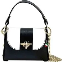 FLORENCE Umhängetasche Florence Tasche schwarz weiß Leder (Umhängetasche), Damen Umhängetasche Echtes Leder, schwarz, weiß ca. 14cm hoch