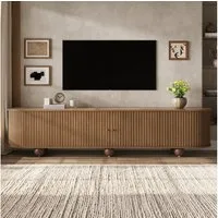 BlingBin TV-Schrank 180x35x45 cm Rundungen TV Lowboard, Fernsehschrank (1er Set, 1-St., Gewichtskapazität: 30kg) TV Möbel mit vertikal geriffelte Schiebetüren für Wohnzimmer, Nussbaum
