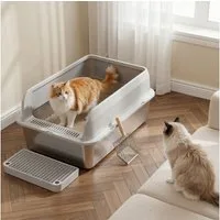 Klyvvo Katzentoilette Edelstahl, Katzentoilette Groß XL mit Metall Schaufel, 40L Katzenklo mit Abnehmbares Hoher Rand