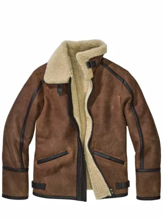 Mey & Edlich Herren Lammfelljacke Aviator Braun 100 % Leder (Lammfell)