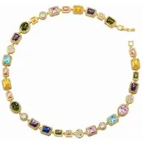 RAIKOU Collier Damen Zirkonia Schmuckset, Halskette /Armband, gold/silberfarben, Farbige Zirkonia-Steine