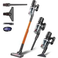 KLAMER Akku-Hand-und Stielstaubsauger 2-in-1 kabellos mit 60 Min Laufzeit, Handstaubsauger für Teppich, Har…, 460 W, beutellos, 2in1 Funktion, LED-Bodenkopfbeleuchtung, Wandhalterung, 3 Aufsätze