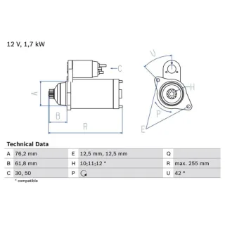 Bosch Anlasser 1,7 kW Audi Seat Skoda VW 0986020260