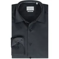 Eterna Langarmhemd Modern Fit, Anthrazit, Satingewebe, 100 % Baumwolle, Bügelfrei Kentkragen mit Besatz
