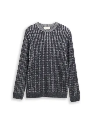 Tom Tailor - Strickpullover mit Zopfmuster navy blue plated - Gr. - L