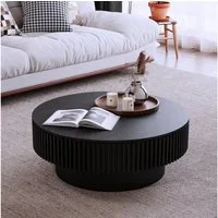 OKWISH Couchtisch Runder Couchtisch 75cm mit Stauraum, Holz furniert (Packung, 1-St., Moderner Beistelltisch und Teetisch in moderner schwarzer Optik), Geeignet für Wohnzimmer, Schlafzimmer, Wohnung und Büro
