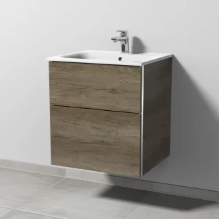 Sanipa 3way Waschtischunterbau zu Geberit Renova Plan Slim Waschtisch mit 2 Auszügen, Eiche-Nebraska BR68537