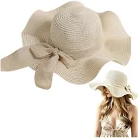 Mutig Strohhut Damen Sonnenhut Strohhut, Faltbarer Strandhut Sommerhut mit Breiter (Krempe, Leicht Atmungsaktiv, Eleganter Sonnenhut für Frauen, Unisex Hut) für Reisen Urlaub Strand Outdoor Aktivitäten