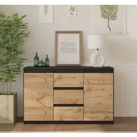 Furnica Sideboard MIKEL, 3 Schubladen und 2 Türen - Anthrazit/Wotan Eiche H75cm B120cm