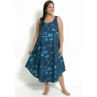 Ulla Popken Maxikleid Midikleid Urlaubsmotiven A-Linie Rundhals ärmellos