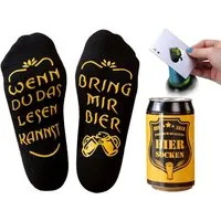 Lucadeau Socken lustige Bier Socken mit Spruch - Weihnachtsgeschenk für Männer (Dose, 1 Paar) rutschfest, Gr. 38-44, Geschenke für Männer, Geburtstagsgeschenk