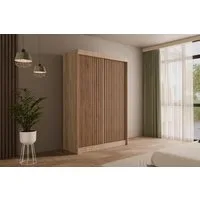 ALTDECOR Schiebetürenschrank VILANv2 (Kleiderschrank Garderobenschrank mit viel Stauraum Moderner Schrank) Vielseitiger Schwebetürenschrank Lamellen LED Beleuchtung